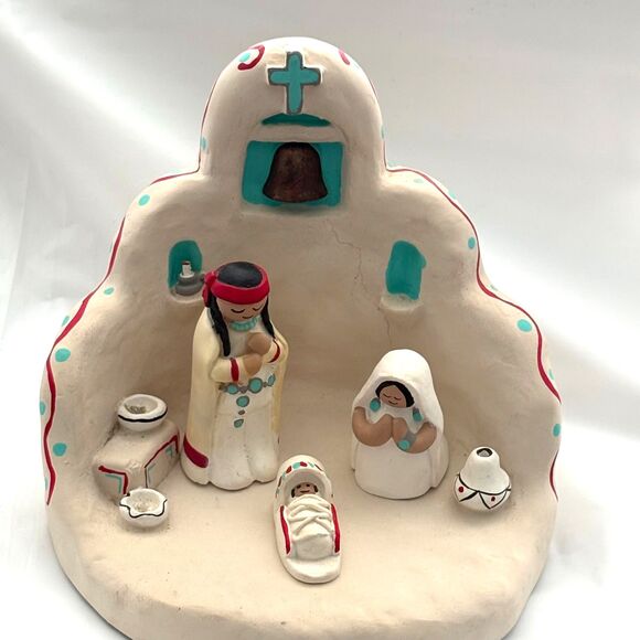 Native American Teissedre Clay Pottery Nativity Set Vintage - Picture 2 of 10